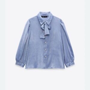 Zara blue top with a bow detail and crystal pearl embellishments